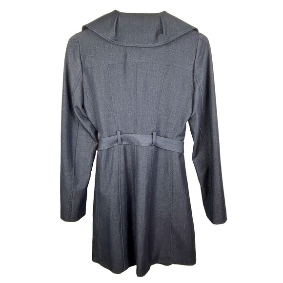 Tahari Navy Blue Chambray Trench Coat Lightweight Belted Jacket Funnel Neck XS - Picture 6 of 16
